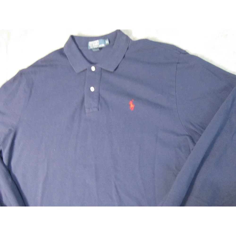Polo‎ Ralph Lauren Mens XL Navy Blue Long Sleeve Pique Polo Shirt Red Pony Logo